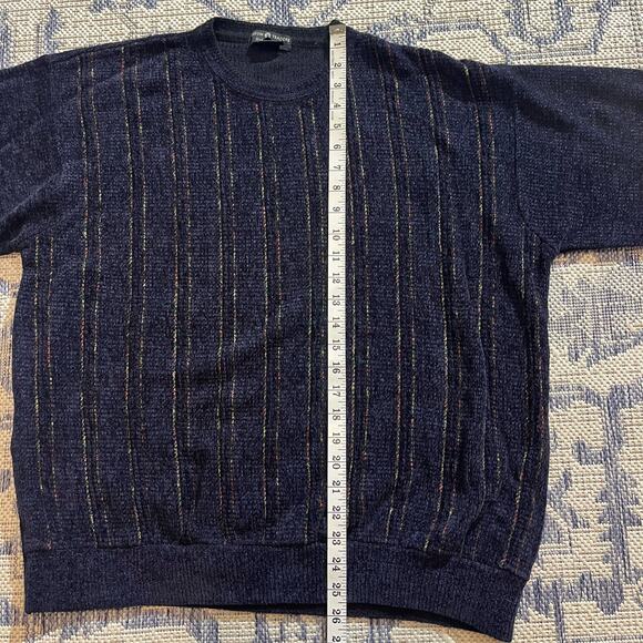 VTG Y2K 3D Knit Multicolor Striped Navy Sweater Earth Tones SZ XL - Picture 6 of 6